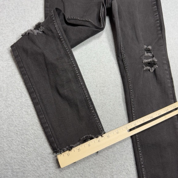 Free People Jeans Womens 30 (26x24) Black Distressed Denim Frayed Hem Highrise - Picture 7 of 8